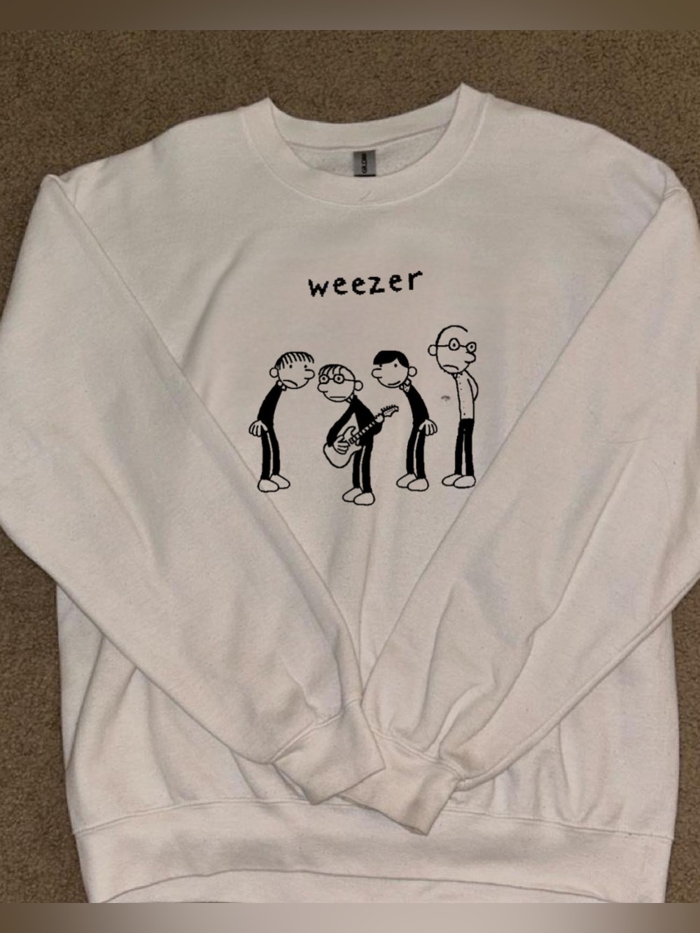 Gildan White Weezer Graphic Crewneck Sweatshirt